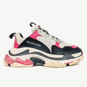 Balenciaga Triple S White, Black & Pink Chunky Low-Top Sneakers
